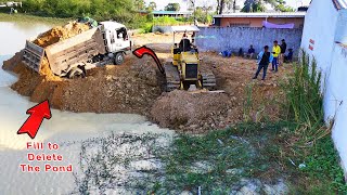 Huge Project Land Filling Soil To Delete The Pond Operating by Bulldozer Komatsu D31P [upl. by Nyllaf]