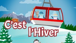 Cest lhiver Christmas song with lyrics to learn French for kids and toddlers [upl. by Ycniuqal380]