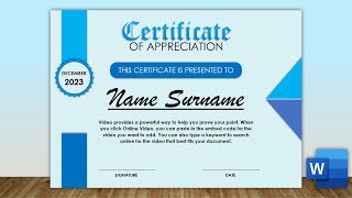 Certificate of Appreciation Design in MS Word  Certificate Template Design [upl. by Attiuqal]