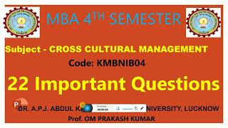 04 Important Questions Cross Cultural Management II MBA 4th Semester II AKTU NOTES II [upl. by Gnok541]