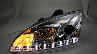 SWDRL headlights Ford Focus Mk2 chrom LED DRL SWTuning [upl. by Eicats]