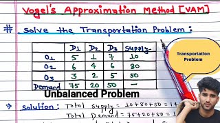 Vogels Approximation Method Transportation Problem  In Hindi  Operation Research Unbalanced [upl. by Vinni]