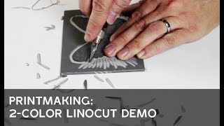 Printmaking 2Color Linocut Demonstration [upl. by Ahseikram908]