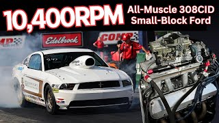 10400 RPM AllMotor 308 wIron Heads runs low 9s at 140 MPH 82Deck Screaming SmallBlock Ford [upl. by Gala]