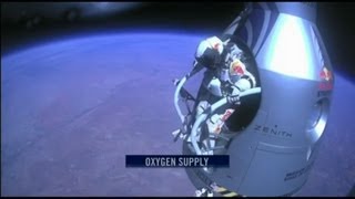 Felix Baumgartners 128000 feet in incredible recordbreaking drop from the edge of space [upl. by Aihk]