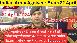 Indian Army Agniveer Admit Card 2024  Army Agniveer Exam 22 April New Update Agniveer Bharti 2024 [upl. by Aphrodite]