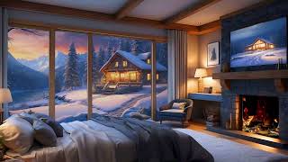 Cozy Winter Ambience ❄️ Snowfall by the Window with Crackling Fire amp Relaxing Music [upl. by Eillah]