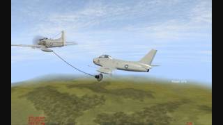 IL2 A1H Skyraider Tanker refuelling an FJ3M Fury Sabre [upl. by Huttan]