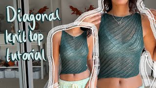 Diagonal knit top tutorial  knitted tank top tutorial [upl. by Ahsekam]