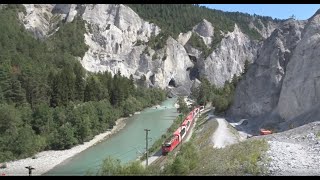 Rhätische Bahn in der Ruinaulta Glacier Express Erlebniszug und Regio in der Rheinschlucht [upl. by Shipp]