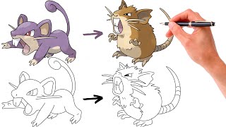 How To Draw RATTATA and RATICATE POKEMON  Pokemon Evolution [upl. by Obidiah]