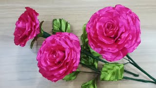 How to make a very pretty rose flower with satin ribbon [upl. by Aisila54]