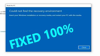 Solved Could not find the recovery environment  Insert your windows installation recovery media [upl. by Paquito702]