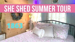 DARLING 1863 Summer SHE SHED TOUR Shabby Chic Cottage [upl. by Odey787]