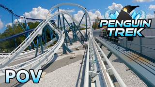 Penguin Trek Front Row POV New for 2024 SeaWorld Orlando Roller Coaster [upl. by Nussbaum]