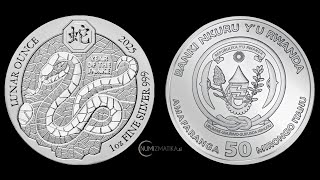 Rwanda 50 RWF 2025  1oz 999 Ag BU  Lunar ounce  DRAGON [upl. by Haugen545]