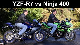 2022 Yamaha YZFR7 vs Kawasaki Ninja 400  Beginner Sportsbikes [upl. by Rasecoiluj259]