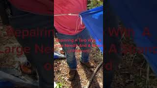 Tarp repair with a sailcloth needle Bushcraft DIY [upl. by Ryter]