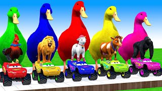 5 Giant Duck Cartoon Cow Giraffe Elephant Lion Paint Wild Animals Crossing Fountain Animation 2 [upl. by Ressler]