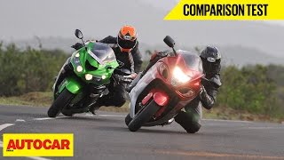 Suzuki Hayabusa VS Kawasaki Ninja ZX14R  Comparison Test  Autocar India [upl. by Ykciv]