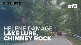 Hurricane Helene leaves Chimney Rock Lake Lure heavily damaged [upl. by Anesusa]