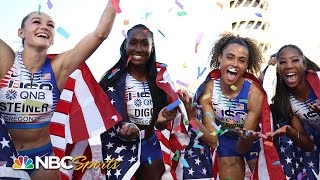 Sydney McLaughlins golden anchor leg in 4x400m relay delivers perfect ending for Team USA at Worlds [upl. by Rintoul653]