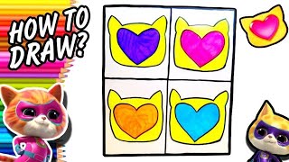 How to draw Super Kitties hearts  Drawing and coloring [upl. by Shien]