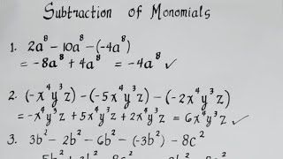 ALGEBRA  How to Subtract Monomials  Grade 7 [upl. by Lemahs]