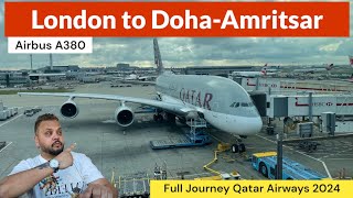 Upper Deck Qatar Airways London to Doha  Amritsar  Airbus a380 india travel ukvisa [upl. by Elke]