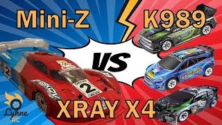 MiniZ WLToys K989 and 284010 vs XRAY X424 RC Touring Car [upl. by Jegar]