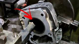 How To Rebore motorcycle cylinder on lathe machine  Zimbiker [upl. by Mirth]