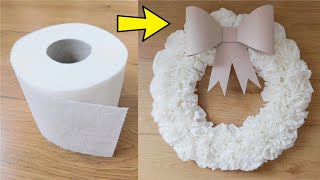 Amazing Wreath with Bow Made of Toilet Paper 🎀 Beautiful and Cheap Home Decor DIY [upl. by Edyak]