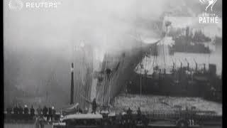 SS Normandie on fire 1942 [upl. by Emmeram]