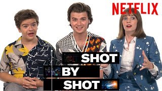 Stranger Things 3 Cast Gaten Matarazzo Joe Keery amp Maya Hawke Break Down a Scene  Shot by Shot [upl. by Ailadgim]