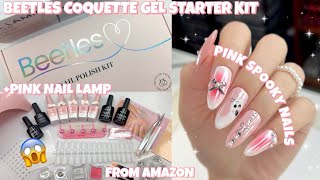 TRYING BEETLES ALL IN ONE GEL NAIL STARTER KIT amp PINK NAIL LAMP FROM AMAZON  PINK CHROME NAILS [upl. by Osicnarf]