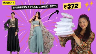 ₹372 main Designer Ethnic 3 Piece Sets🤯😍  Huge Ethnic sets Haul Under ₹1200🤯😱 meeshohaul [upl. by Ahsoem498]