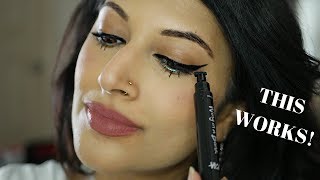 WINGED EYELINER IN 1 SEC TESTING NYKAA WING IN A BLINK REVIEW  PERFECT DARK WINGED EYELINER STAMP [upl. by Ahtiekahs607]