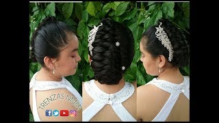 TRENZA ESPIGA CON CINTA PEINADO ELEGANTE PARA BODAS COMUNION Y XV TRENZAS NMBA [upl. by Aicnelav27]