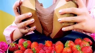 ASMR 3D GOLD CHOCOLATE HEART amp STRAWBERRIES  MESSY  EATING SOUNDS 먹방 [upl. by Harehs]