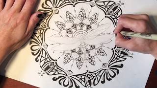 Speed Drawing 13 min version  Dragonfly Mandala with a little art nouveau and art deco inspiration [upl. by Jud]