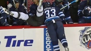 Byfuglien bulldozes Muzzin into the bench [upl. by Ecydnak]