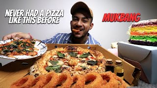 King Margherita Pizza Chicken Hot Shot Pizza Onion Rings Cheese Cake Rainbow Pastry MUKBANG [upl. by Egwan]