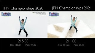 Yuzuru Hanyu FS  Heaven and Earth  JPN Championships 2020 vs 2021 [upl. by Aseyt]