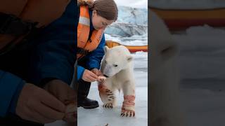 Sailors heroic rescue saves severely injured bear cub trapped in old fishing netpolarbear [upl. by Farro]