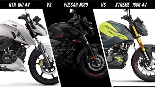 Pulsar N160 vs Apache RTR 160 4V vs Xtreme 160R 4V  మూడిట్లో ఏది కొనాలి  Mega Comparison [upl. by Roch]