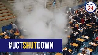 WATCH Exam venues disrupted fire extinguishers discharged and fire hose opened at UCTshutdown [upl. by Amalle9]