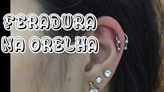 Piercing na orelha  Ferradura na orelha [upl. by Lerraf]