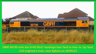 GBRf 66790  6Y48 0901 Cvil Engineers ballast train near Egham on 290622 [upl. by Gerstein]