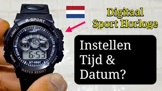 Hoe Tijd en Datum Instellen Digitaal Sport Horloge Nederlands 🇳🇱 [upl. by Seppala]