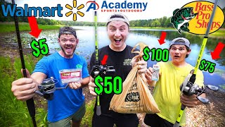 Walmart vs Bass Pro Shops vs Academy 100 BUDGET Fishing Challenge Rod Reel Lures [upl. by Mussman]